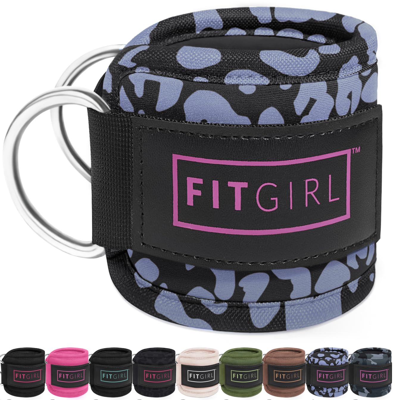 FITGIRL - Ankle Strap for Cable Machines and Resistance Bands, Work Out Cuff Attachment for Home & Gym, Glute Workouts - Kickbacks, Leg Extensions, Hip Abductors, For Women Only (Animal, Pair)