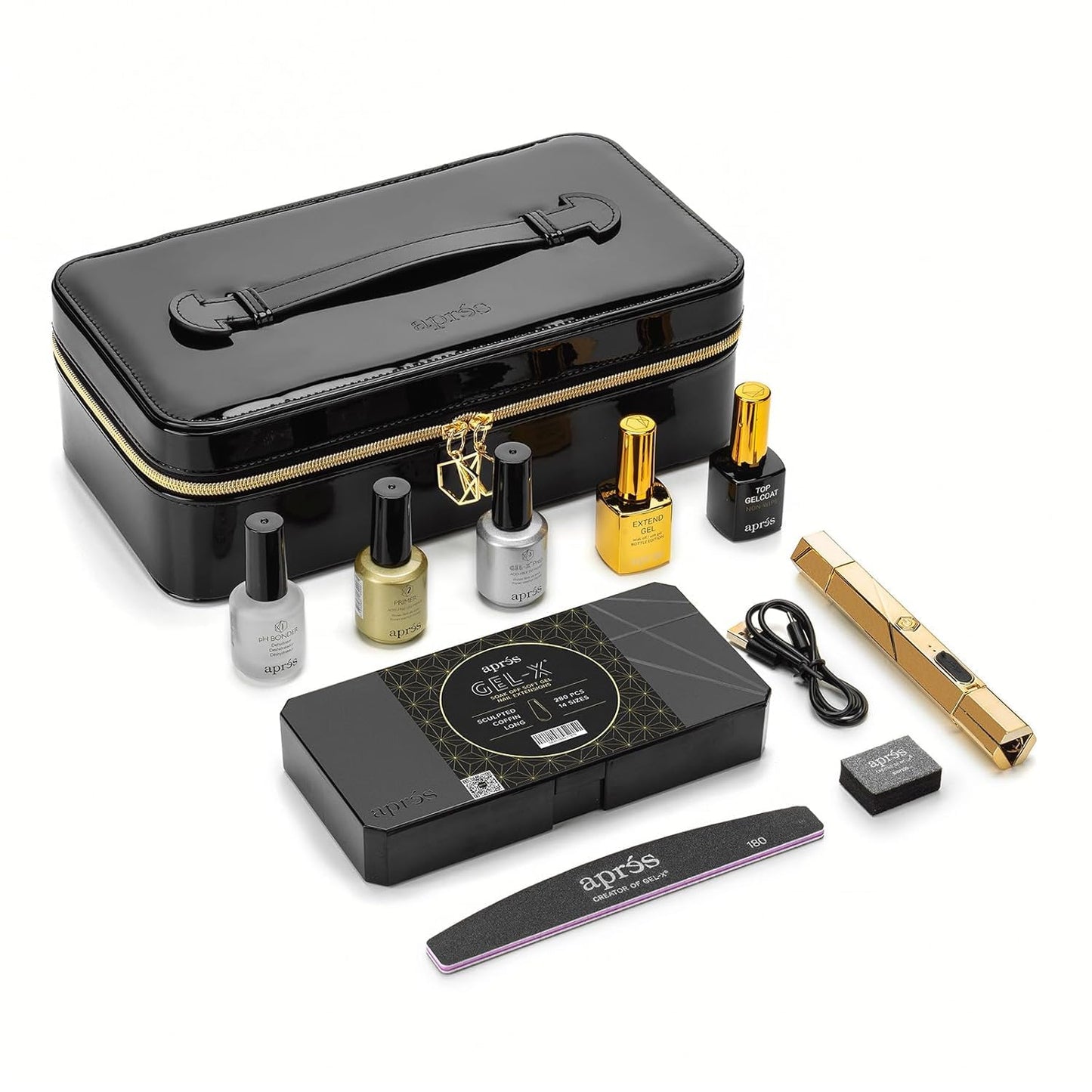 Apres Gel-X Nail Professional Starter Kit, 14 Sizes 00-9 w/ Half Sizes Included, Soft Gel Nail Tips Extension Kit, 2025 Edition (Sculpted Coffin Long)