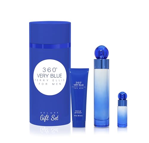 Perry Ellis 360 Very Blue for Men - 3 Pc Gift Set 3.4oz EDT Spray, 0.25oz EDT Spray, 3oz Shower Gel