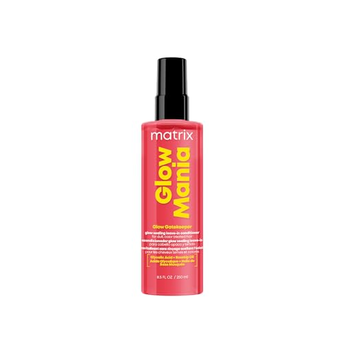 Matrix Glow Mania Leave In Conditioner - Glow Gatekeeper, Enhances Shine and Preserves Color Vibrancy with Heat Protection, Glycolic Acid & Rosehip Oil, For Dull & Color-Treated Hair, 8.5 Fl Oz
