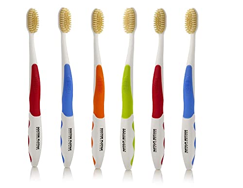 MOUTHWATCHERS Soft Flossing Toothbrushes for Adults, Value 6 Pack, Ultra Clean Manual Toothbrush Set for Sensitive Teeth & Gums, by Dr. Plotka, Assorted Colors