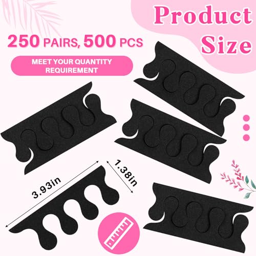 Mumufy 500 Pcs (250 Pairs) Toe Separators Pedicure Tool Kit Soft Toe Spacers for Pedicures Spreaders Finger Dividers for Women Men Feet Nail Toenails Art Painting Polish Spa(Black)