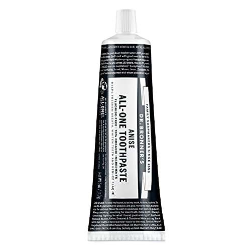 Dr. Bronner’s - All-One Toothpaste (Anise, 5 Ounce) - 70% Organic Ingredients, Natural and Effective, Fluoride-Free, SLS-Free, Helps Freshen Breath, Reduce Plaque, Whiten Teeth, Vegan