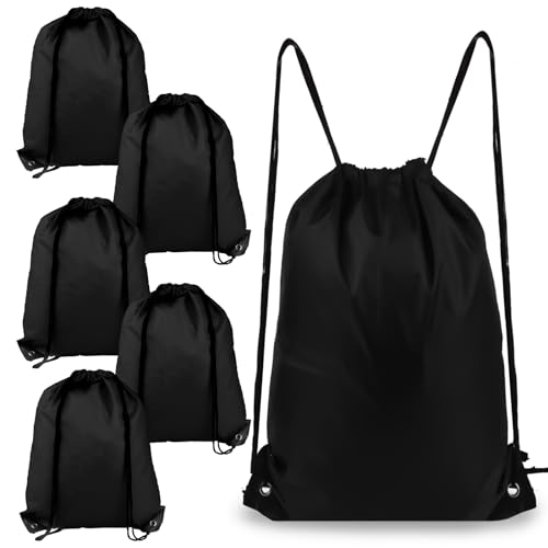 COIDEA Drawstring Backpack 6Pcs Drawstring Gym Bags Black Drawstring Bags Drawstring Backpack for Sports, Gym, Travel, Swimming, Beach (Black)