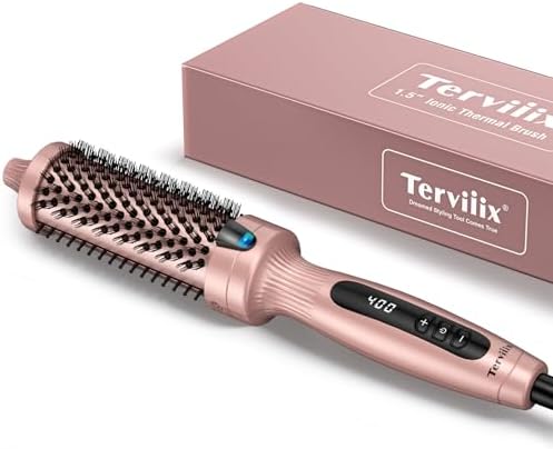 Terviiix Thermal Brush Get Voluminous Style, Quick Heating Hot Brush, Ceramic Tourmaline Ionic Heated Curling Iron, Digital Display 9 Temperatures Curling Wand, Dual Voltage, 1.5 Inch