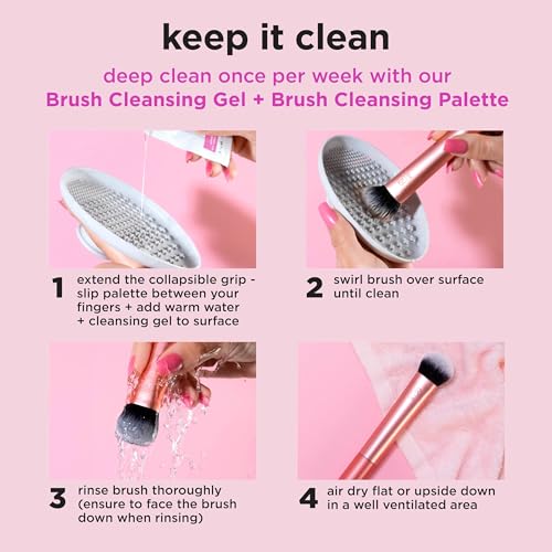 Real Techniques Sleigh The Night Mini Brush + Sponge 4 Piece Holiday Gift Set, Small Makeup Brushes For Travel, Makeup Sponge For Foundation & Concealer, Stocking Stuffer, Limited Edition, Latex-Free
