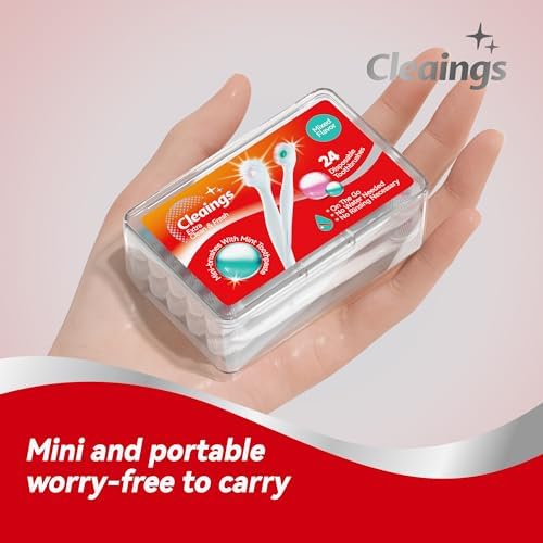 cleaings® Mini Brushes-Disposable Toothbrushes with Toothpaste and Pick for Work or Travel, 24 Count (Mint Flavor（Pack of 5）)