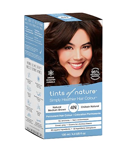 Tints of Nature 4N Natural Medium Brown Permanent Hair Dye, Nourishes Hair & Covers Greys, Ammonia-Free, 4.4 fl oz