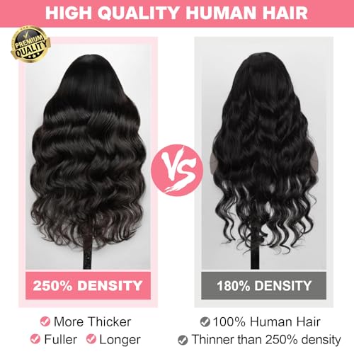 13X6 Body Wave Lace Front Wigs Human Hair 12A 250% Density 30 Inch Lace Frontal Wigs Human Hair Glueless HD Lace Front Wigs Human Hair pre Plucked with Baby Hair Natural Color