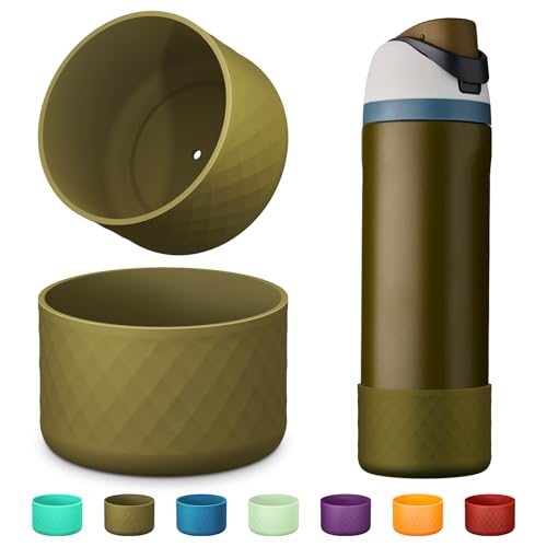 Comheral 2PCS Silicone Water Bottle Boot for Owala 24oz, Anti-Slip Protective Sleeve Bottom Bumper for FreeSip, Twist, and Flip Stainless Steel Bottles, Dishwasher Safe and BPA Free(Brown Green)