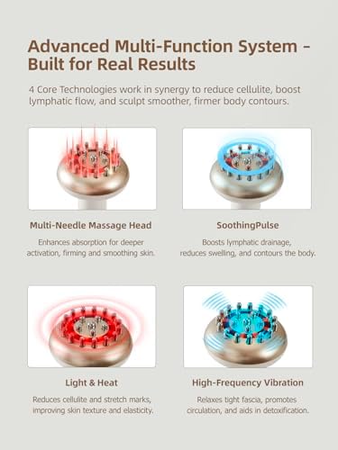 Lymphatic Drainage Massager & Anti Cellulite Massage Tool, Reduce Stretch Marks & Cellulite, for Legs, Arms & Belly, Body Sculpting Machine with Microcurrent, Light, Heat & Vibration,White