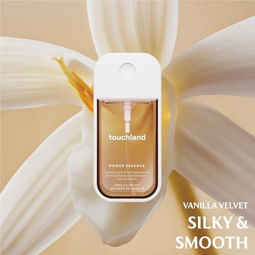 Touchland VANILLA INDULGENCE Body and Hand Essentials (Vanilla Velvet Body & Hair Fragrance Mist, 2 FL. OZ. + Vanilla Blossom Hydrating Hand Sanitizer Spray 1FL.OZ.), Travel Size Set
