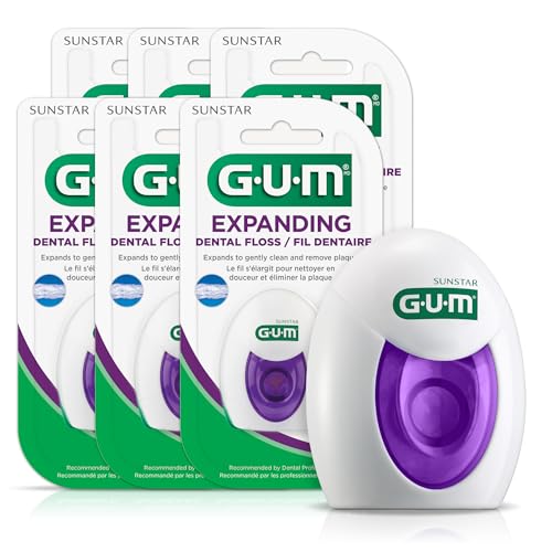Expanding Dental Floss - Waxed Woven Floss - Effective Plaque Removal for Tight Teeth - Unflavored, 1 Count(Pack of 6)