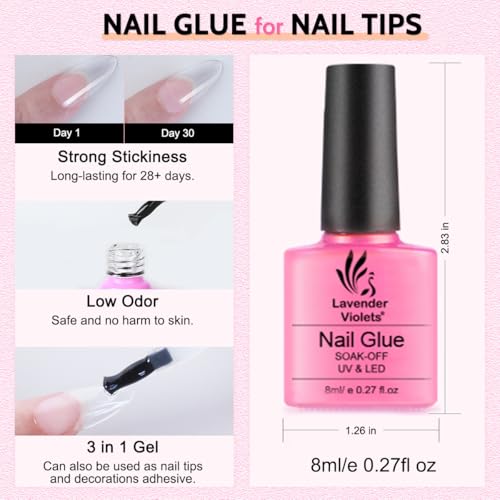 LAVENDER VIOLETS Gel Nail Kit 240 Pcs Short Almond Nail Tips Extension, 21 Gel Colors with Portable U V Light, Nail Glue Base/Glossy/Matte Top Coat for Women Girls VC17