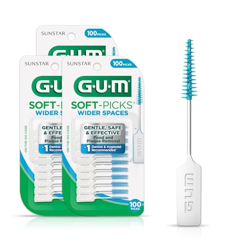 GUM Soft-Picks Wide Space, Easy to Use Dental Picks for Teeth Cleaning and Gum Health, with Convenient Carry Case, Dentist Recommended Dental Picks, 100 Count (Pack of 3)