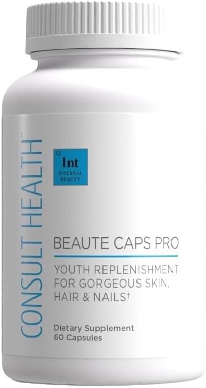 Consult Health Beaute Caps Pro - Supports Hair Growth, Skin & Nail Health - Collagen, Vitamins B6, B7,B12, D & 10,500 mcg Biotin - MSM, Blood Orange - Anti-Aging - USA Made - Women & Men 60 Capsules