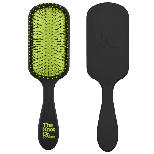 Conair The Knot Doctor for Premium Pro Detangling Brush for Wet or Dry Hair with Green Storage Case, Black