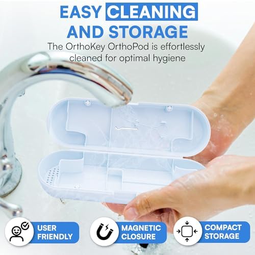 OrthoKey OrthoPod Dental Travel Case - Secure Storage for Aligners, Retainers, and Invisalign - Convenient Toothbrush and Toothpaste Holder - Clear Removable Grabber - Sterile Storage