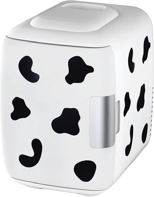 Cooluli Skincare Mini Fridge for Bedroom - Car, Office Desk & Dorm Room - Portable 4L/6 Can Electric Plug In Cooler & Warmer for Food, Drinks, Beauty & Makeup, 12v AC/DC & Exclusive USB, Cow Print