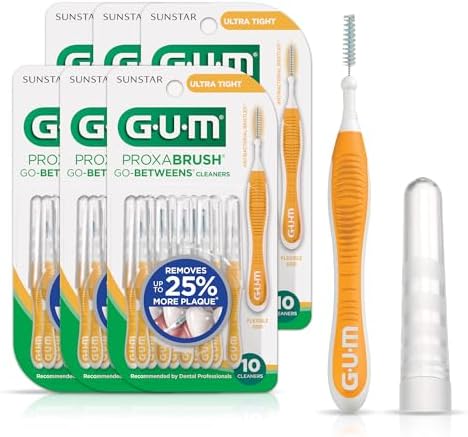 GUM Proxabrush Go-Betweens - Ultra Tight - Interdental Brushes - Soft Bristled Dental Picks for Plaque Removal Health - Safe for Braces & Dental Devices, 10ct (Pack of 6)