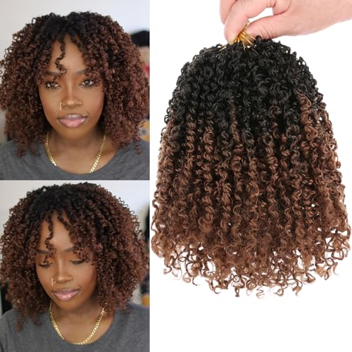 Unionbeauty 8 Inch Pre-looped Yanky Twist Crochet Hair 8Packs 30 Strands/PCS Pre-twisted Passion Twist Crochet Hair Micro Spring Twist Crochet Hair Ombre Brown Synthetic Crochet Hair Extensions 1B/30#