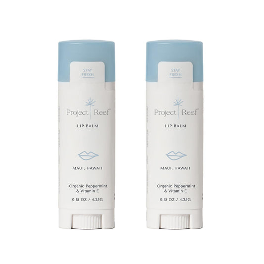 Cooling Lip Balm w/Organic Peppermint, Shea Butter, Vitamin E, Hydrating Chapstick, Soothe Dry Sunburnt Lips, After Sun Care, 2 Pack