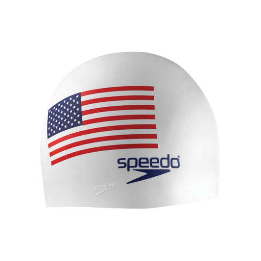 Speedo Silicone Swim Cap, White Flag