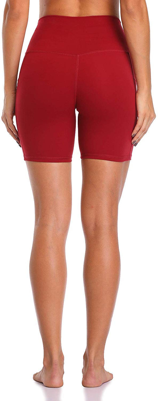 Colorfulkoala Women's High Waisted Biker Shorts with Pockets 6" Inseam Workout & Yoga Tights (XS, Rose Red)