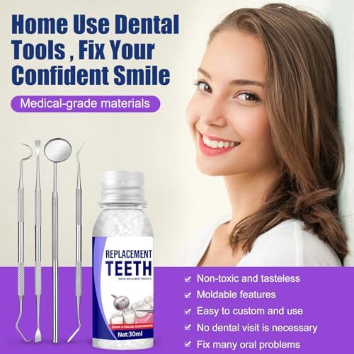 Tooth Repair Kit, Moldable Tooth Filling Repair Kit with 4 Dental Tools, Fixing The Missing and Broken Tooth Replacements, Make You Smile Confident Again