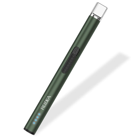 REIDEA Lighter S4 Pro Electric USB Rechargeable Safety Lock with LED Battery Indicator Flameless Windproof Arc Plasma Lighter for Candle, Fireworks (Pine Green)