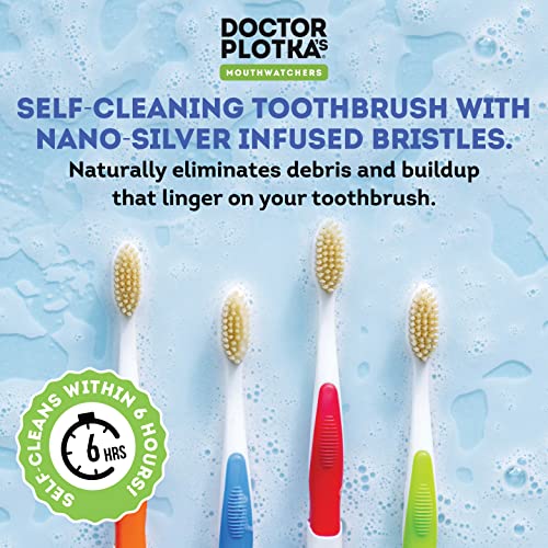 MOUTHWATCHERS Soft Flossing Toothbrushes for Adults, Value 6 Pack, Ultra Clean Manual Toothbrush Set for Sensitive Teeth & Gums, by Dr. Plotka, Assorted Colors