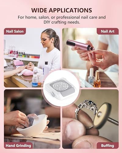 Upgraded Nail Fan Dust Collector with Hand Rest, 10 Speeds, Reusable Filter, Quiet & Rechargeable, Powerful Dust Suction Nail Tech Machine for Acrylic Gel Nails Polishing, Salon & Home, White