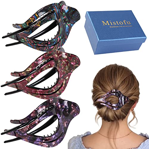 3Pcs French Concord Women's Hair Claw Clips - Curved Strong Hold No Slip Grip Large Clips for Thick or Thin Hair (multicolor A)