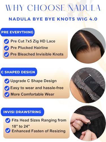 Nadula Yaki Straight Bob Drawstring Wig Human Hair Glueless Pre Cut 7x5 HD Bye Bye Knots Lace Front Wigs Human Hair Pre Plucked Invisible Knots Ready to Go Short Yaki Bob Wigs 150% Density 12inch