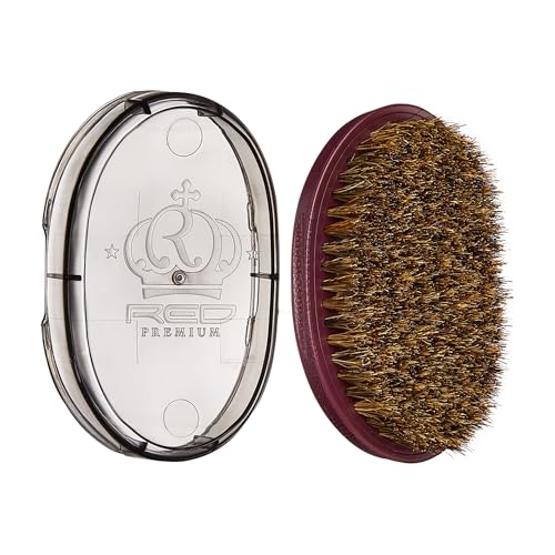 Red by Kiss Premium Pocket Wave Bow Wow Curved Palm Brush Soft, High Density Curved Bristles for Deep Natural 360 Waves, Pocket Size with Travel Cover for Coarse Hair & Wolfing Stage