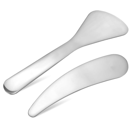 Compact Beauty Spatula Set - 2pcs Reusable Metal Makeup Scoop - Ideal for Lotions - Moisturizers and Creams - Essential Skincare Tool for Facial Care and Cosmetic Use