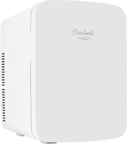 Cooluli 15L Mini Fridge for Bedroom, Car, Office Desk & College Dorm - 12V Portable Cooler & Warmer for Food, Drinks, Skincare - AC/DC Small Refrigerator with Glass Front, White