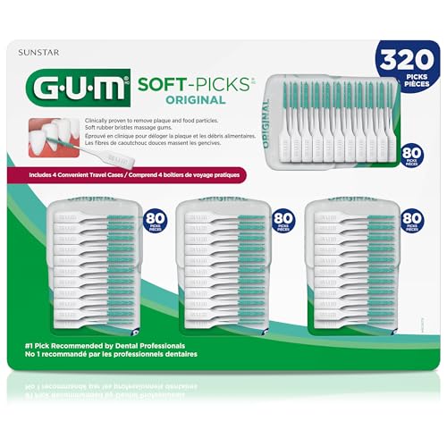 GUM Soft-Picks Original, Easy to Use Dental Picks for Teeth Cleaning and Gum Health, Disposable Interdental Brushes with Convenient Carry Case, Dentist Recommended Dental Picks, 320ct