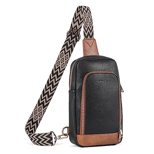 CLUCI Sling Bag for Women, Crossbody Bags for Women, Cross Body Bag for Woman, Large Sling Backpack, Crossbody Bag Men for Travel Hiking Black with Brown