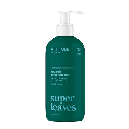 ATTITUDE Body Lotion, EWG Verified Moisturizer, Vegan Skin Care Products, Non-Greasy, Hydrating for Dry Skin, Cruelty Free, Extra Gentle, Unscented, 16 Fl Oz