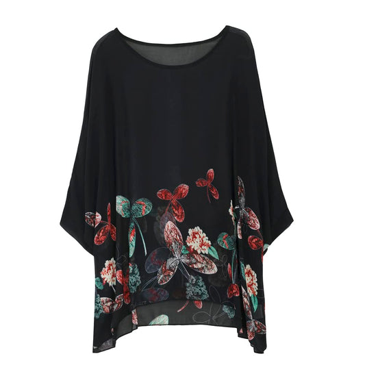 Women's Bohemian Style Summer Beach Lagenlook Top Kimono Loose Waterfall Chiffon Kaftan Poncho Shirt