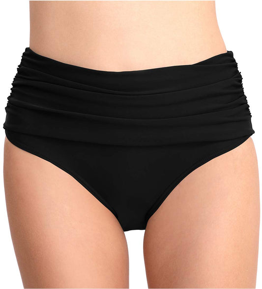 Micosuza Women's Swim Brief Shirred High Waist Full Coverage Bikini Bottom Black