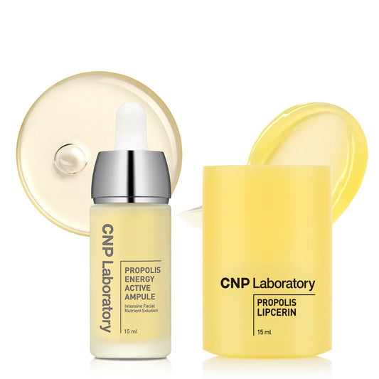 CNP Lip & Serum Set - Honey Lip Butter & Centella Serum Bundle | Propolis-Infused, Intense Hydration & Calming for Sensitive Skin | Korean Skincare