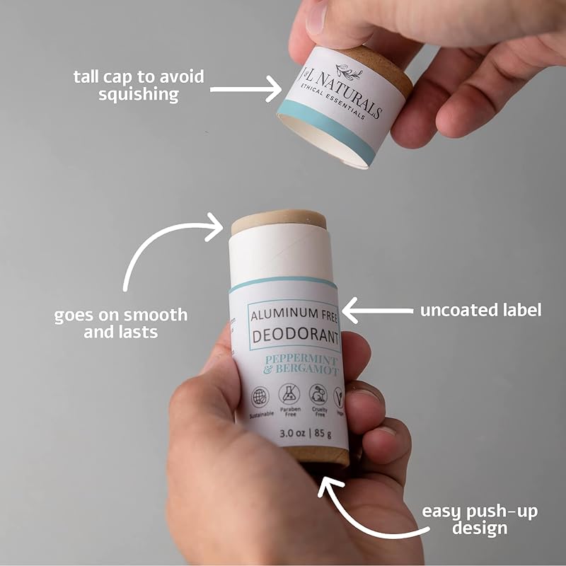 J&L Naturals Aluminum Free Deodorant for Men & Women | 100% Natural Ingredients With Coconut Oil, Shea Butter, & Essential Oils | Sustainable, Eco-Friendly (Peppermint & Bergamot, 3.0 Oz (Single))