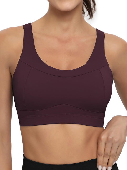 RUNNING GIRL High Impact Sports Bras for Women,Racerback Running Bra Workout Crop Tank Tops Longline Sports Bra Push up(WX2667 Deep Taupe S)