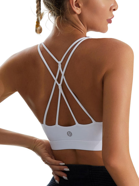 Sports Bras for Women,Padded White Sports Bra Tank Top Sexy Crisscross Back High Impact Longline Workout Yoga Bra(WX2934White,S)