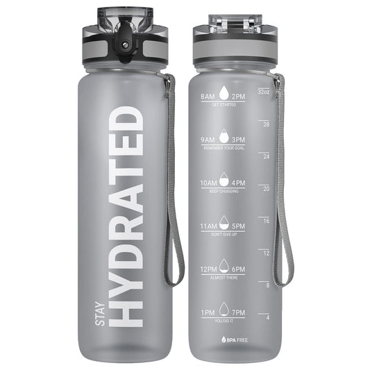 Sahara Sailor Water Bottles, 32oz Motivational Sports Water Bottle with Time Marker - Times to Drink - Tritan, BPA Free, Wide Mouth Leakproof, Fast Flow Technology with Clean Brush (1 Bottle)