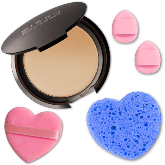 Beetbul Makeup & Exfoliation Kit - Bissú Compact Powder + 1 Medium Velvet Puff + 2 Finger Puffs + 1 Facial Exfoliating Sponge (12 Softan, One Size)