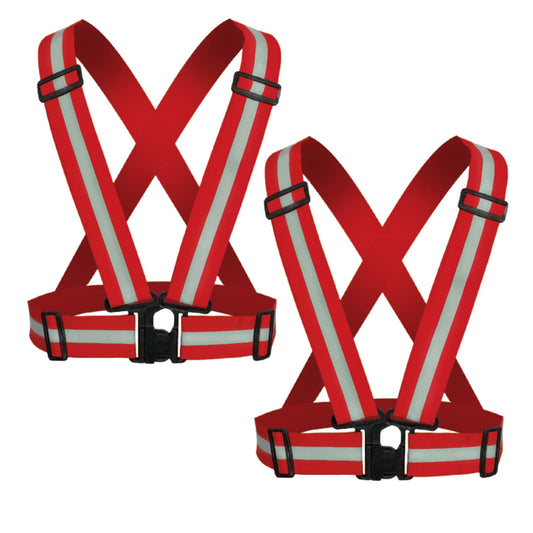 YUNLOVXEE Reflective Strap Safety Vest Gear - 2-10 Pack Adjustable High Visible Reflective Running Gear for Women Men Night (Red x2)
