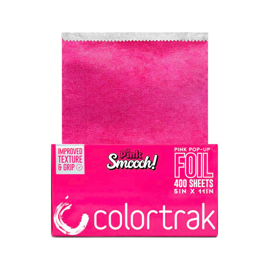 Colortrak Smooch Pop-up Foil W/Dispenser (400 Count), Pre-cut Sheets, Non-Slip Embossed Texture, 5" x 10.75" Sheets for Hair Foil Coloring and Highlighting Sheet Applications